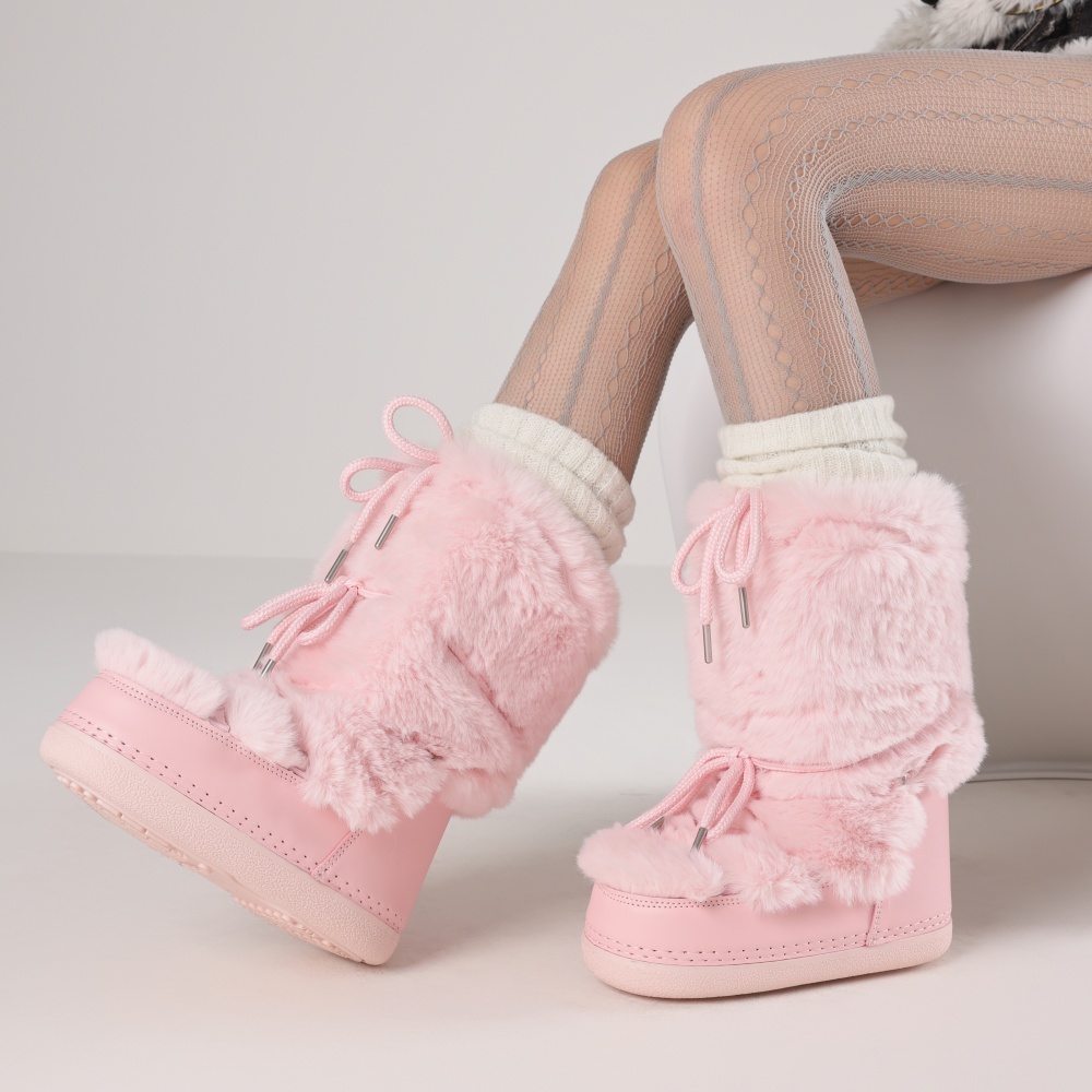Winter Fashion Women Boots - أحذية فروية للنساء ذات مقدمة مستديرة،