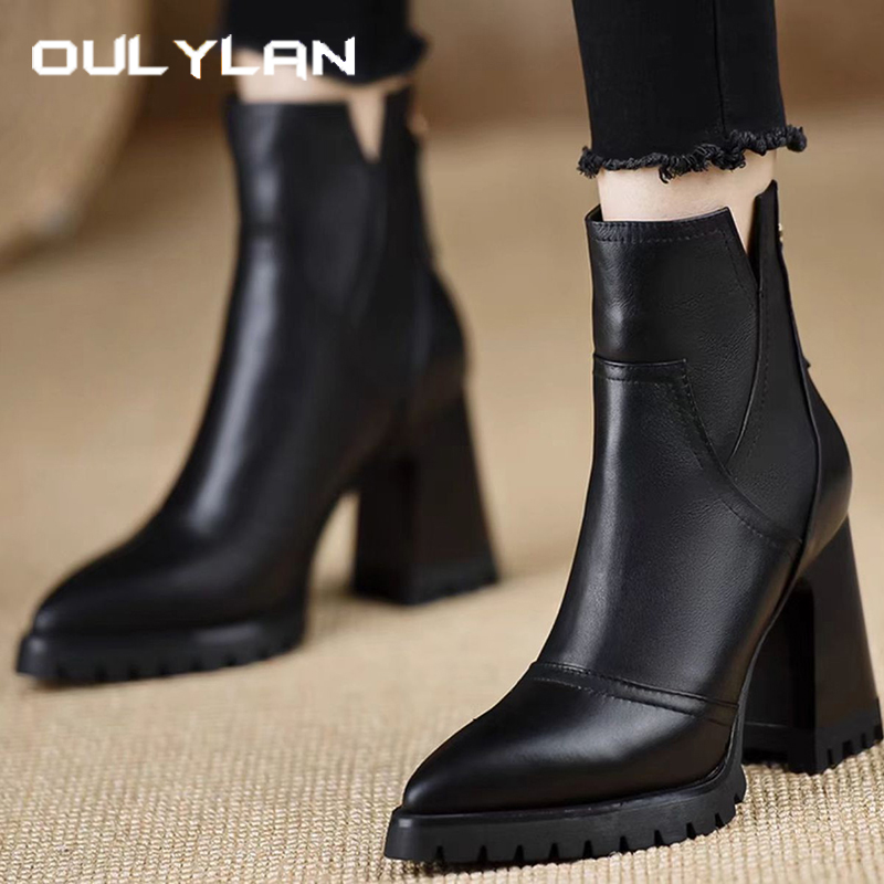 Winter Fashion Women Boots - Oulylan سميكة عالية الكعب النساء أحذية