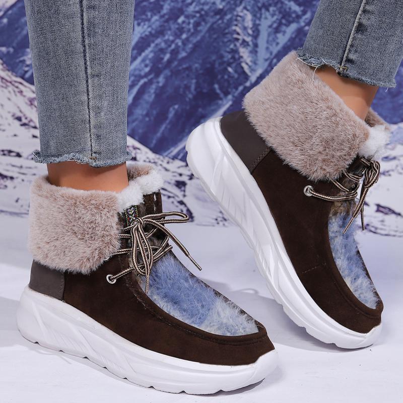 Women'S Fashion Hiking Boots - موضة فو الفراء الدانتيل يصل الثلوج