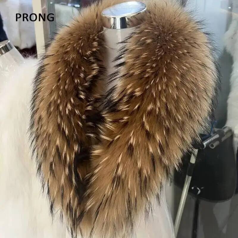 Women'S Fashion Quilted Jacket - طوق فراء راكون طبيعي للنساء ،