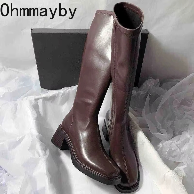 Winter Fashion Women Boots - خمر كعب سميك النساء حذاء برقبة