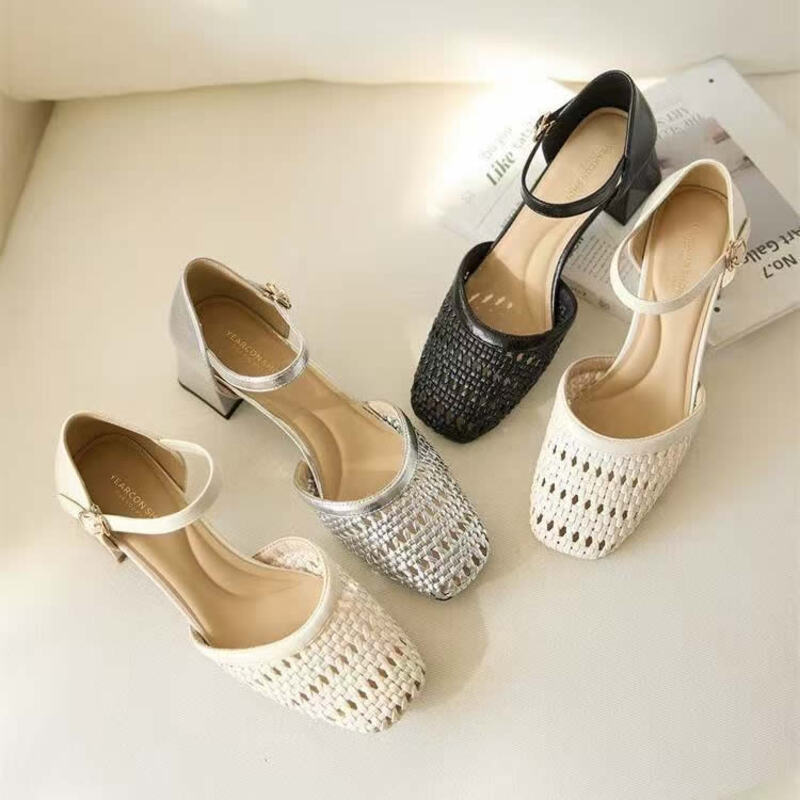 Women'S Fashion Brand Shoes - صنادل نسائية أنيقة منسوجة ومفرغة بكعب