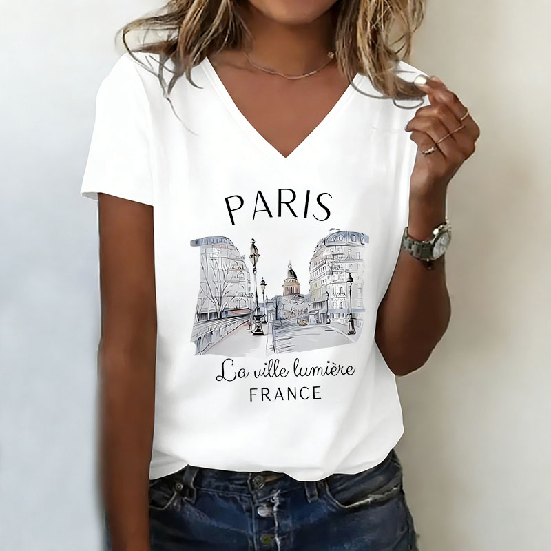 Women'S Fashion Paris - تي شيرت باريس كلاسيكي بياقة على