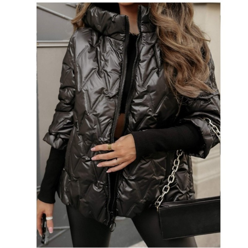 Women'S Fashion Quilted Jacket - سترة معطف مبطن بقلنسوة على الموضة