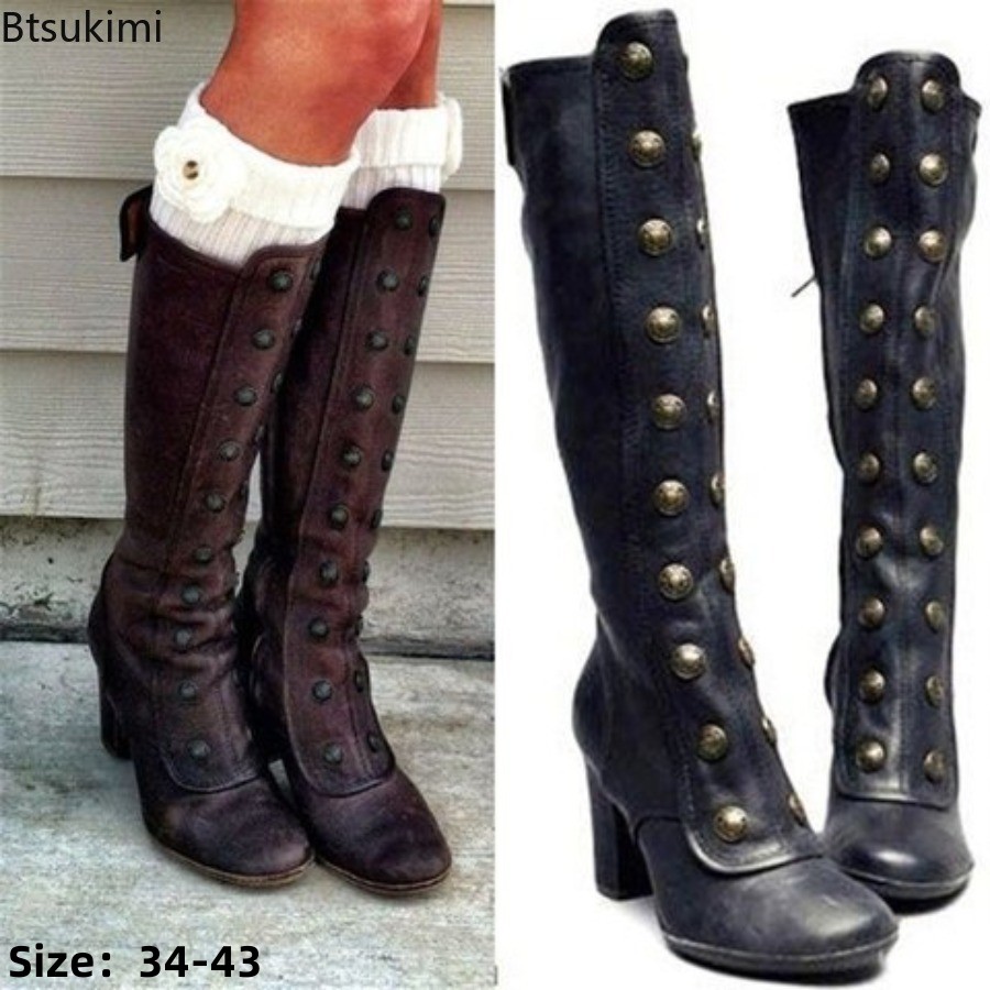 Winter Fashion Women Boots - أحذية نسائية سوداء عصرية بتصميم ريترو