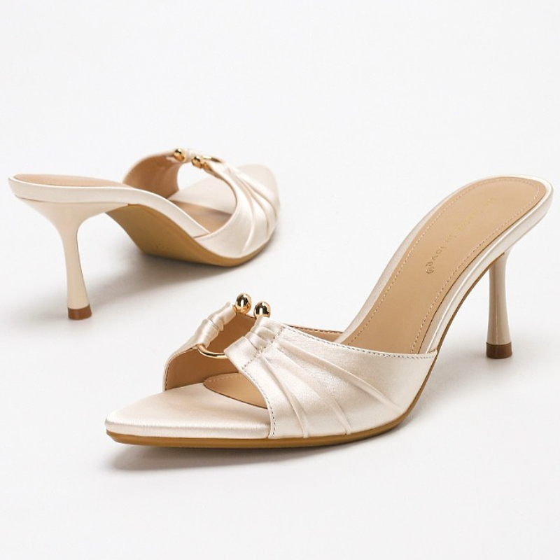 Women'S Fashion Brand Shoes - مطوي حلقة معدنية الساتان أنيقة رقيقة