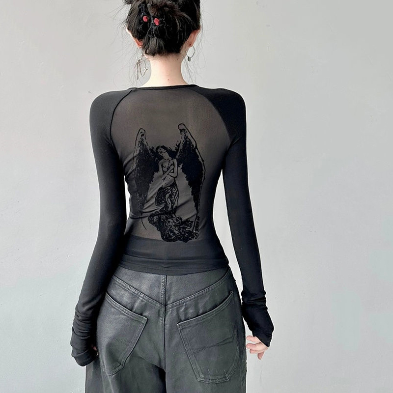 Women Fashion Usa - Gidyq-تي شيرت ضيق مطبوع على شكل