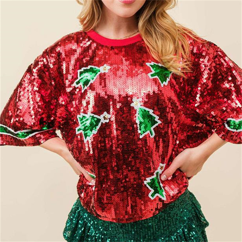 Women'S Fashion Rugby Shirt - أزياء المرأة الترتر تي شيرت قصير