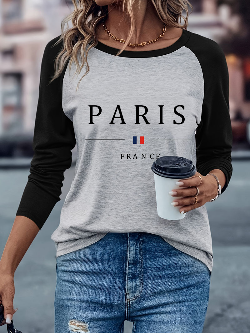 Women'S Fashion Paris - تي شيرت نسائي بأكمام طويلة بتصميم