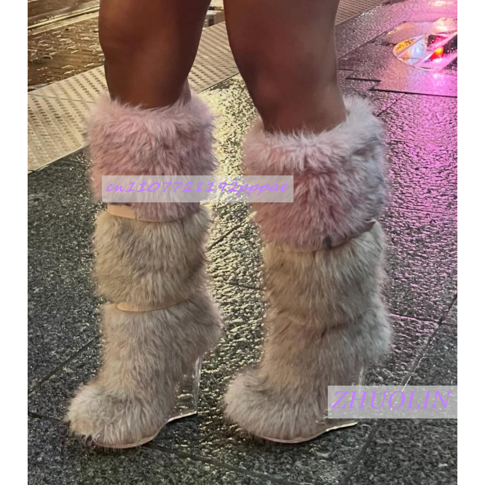 الشتاء التدرج فروي شفافة إسفين - مراجعة Winter Fashion Women Boots وسعره
