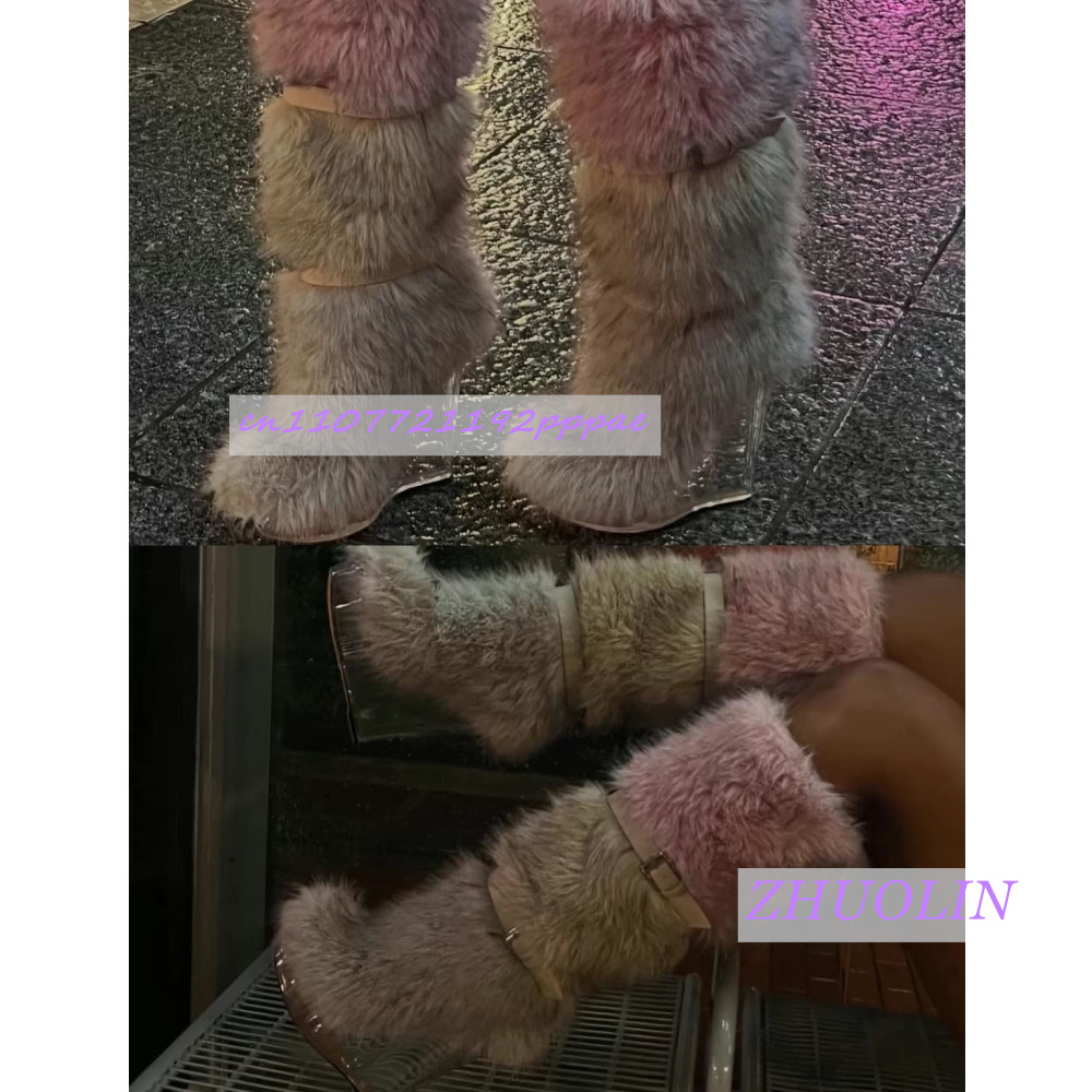 الشتاء التدرج فروي شفافة إسفين - مراجعة Winter Fashion Women Boots وسعره