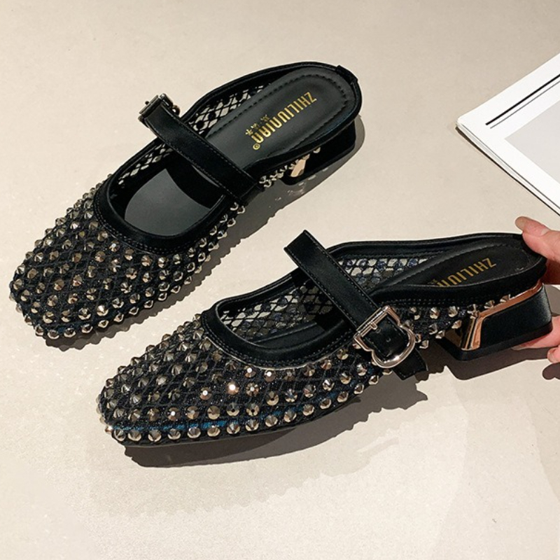 شبكة حجر الراين صندل بكعب مكتن - مراجعة Women'S Fashion Sandals وسعره
